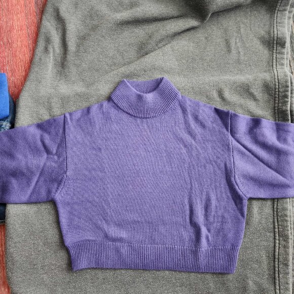 Aritzia Wilfred Free Harper Sweater Merino Wool Cropped Turtleneck Purple XS - Picture 3 of 5